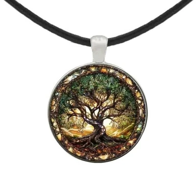 Intrincado Collar Holográfico Altamente Detallado Árbol de la Vida Colgante Cuero Cordón Foto 1 de 4