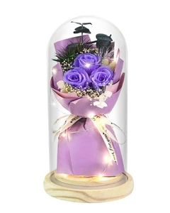 Preserved Flower Bouquet Gift for Her,Preserved Roses in Glass with LED Light... - Picture 1 of 7