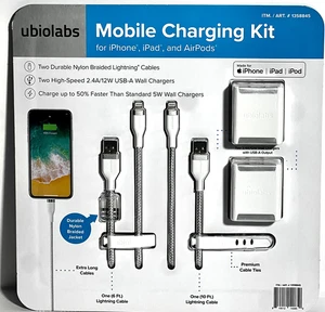 Ubiolabs Mobile Charging Kit 2.4A/12W Wall Chargers & 10Ft Cable SEALED . #E6 - Picture 1 of 4