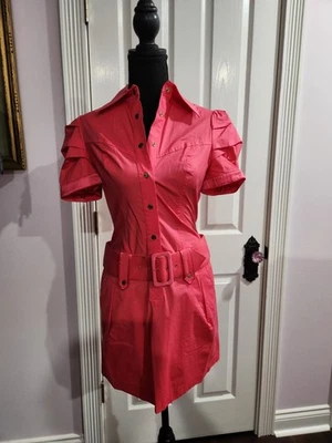 Bebe Women's Pink Cotton/Silk Shirt Dress with Pockets Size S - Image 1 of 4