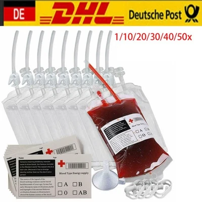 1-50x Halloween Vampir Blutbeutel Infusionsbeutel Getränkebeutel Requisit DE - Bild 1 von 4