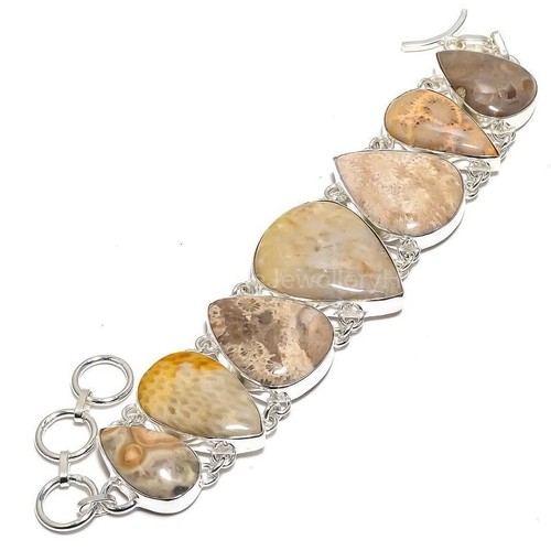 CHANEL pietra corallo fossile argento 925 nuovo Vitange figlia canale set bracciale gioielli