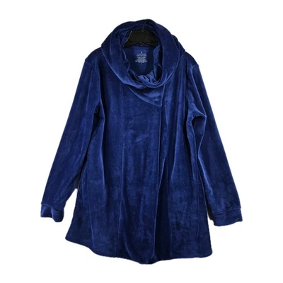 Cuddl Duds Womens Blue Double Plush Velour Cowl Neck Hooded Cardigan Wrap Size S - Image 1 of 4