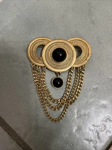 Vintage Brooch- Pin, Brass and  Onyx - Stunning - Picture 1 of 7