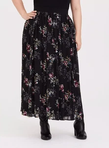 Gently Worn $65 TORRID Black Floral Chiffon Maxi Skirt Women's 3 22-24 3X - Picture 1 of 7