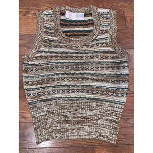 Vintage Kimlon Fair Isle Sweater Vest 100% Acrylic Brown Beige - Picture 1 of 6