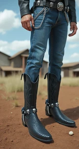 Herren Stiefel Silber Metall Kette Schwarz Kunstleder Riemen Totenkopf Charms Biker Schmuck - Bild 1 von 20