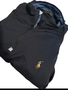 Polo de golf Ralph Lauren azul marino cuarto cremallera logotipo en la parte posterior talla mediana - Imagen 1 de 3