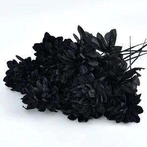 10 Pcs 16 Inch Halloween Decor Silk Dahlias Stems Artificial Flowers, Faux Hallo - Picture 1 of 12