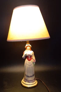 Vintage Figural Ceramic Bedroom Boudoir Table Lamp Lady w/Corset Fan and Bouquet - Picture 1 of 14