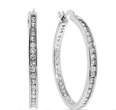 1" Brilliant Round CZ Hoop Earrings Anti Tarnish 925 Sterling Silver - Image 1 of 2