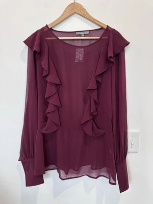 Camisa Top Kate & Mallory Mujer Grande Borgoña Transparente Volantes Foto 1 de 4