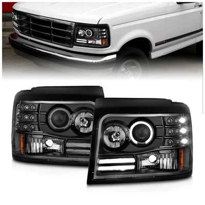 Faro halógeno negro izquierdo y derecho Anzo 111184 para Ford F-150 1992-1996 Foto 1 de 4