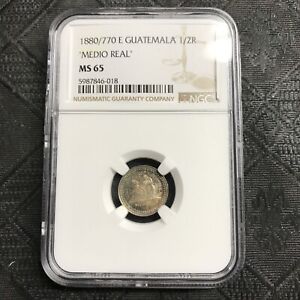1880 / 770 E Guatemala Silver 1/2 Real NGC MS-65 toned