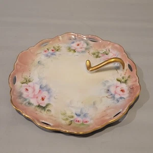 Vintage Lemon Wedge Serving Plate Platter Tea Time Hand Painted Roses Leaves - Picture 1 of 5