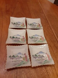 6 Pcs Hand Painted Vtg Kosen Kutani Mini Saucer Dishes Lot - Picture 1 of 9
