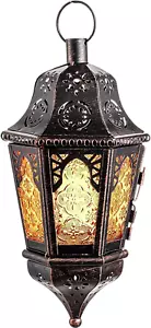 Hanging Moroccan Lantern, 13.5'' Vintage Metal Candle Holder with 14.8" Chain, R - Picture 1 of 12