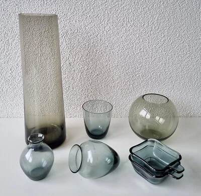 Sieben WMF Glas Vasen / Ascher - Turmalin / Rauchglas - 1950/60er Jahre Design - Bild 1 von 4