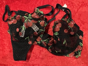 Reggiseno Victoria's Secret molto sexy Demi 34 D nero con ciliegie nuovo con etichette - set 2 pezzi - Foto 1 di 9