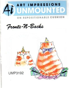 New ART IMPRESSIONS RUBBER STAMP Front & back Set Tabby Birthday cat free USA sh - Picture 1 of 3