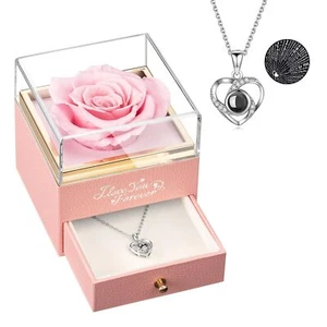 Preserved Real Pink Rose in a Box Forever Flowers Gifts for Mom Wife Girlfrie... - Picture 1 of 6