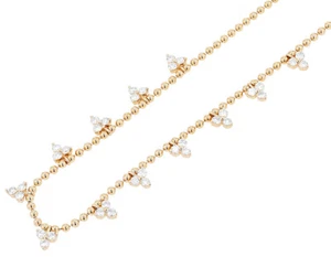 Trio Drops 1 1/5 CT Real Diamond Beaded Choker Necklace 1.5MM 18" 14K Yellow ... - Picture 1 of 5