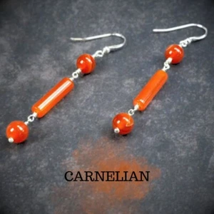 Pendientes Cornalina - Naranja - Plata de Ley 925 - Envueltos en Alambre - Piedras Preciosas E401 - Imagen 1 de 4