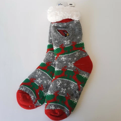 NFL Arizona Cardinals Christmas Adult Size MD 5-10 Sherpa Slipper Socks A Cover