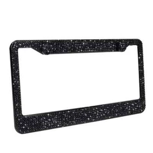 Black Metal Diamond Bling Glitter License Plate Frame Cover Crystal Rhinestone - Picture 1 of 8