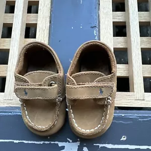 Polo Ralph Lauren Moccasins Shoes Loafers Natural Leather Size 2 Baby Toddler - Picture 1 of 7