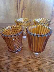 4 Vintage Homco Thick Amber Ribbed Ridged &Diamond Cut Votive Cups Candle
