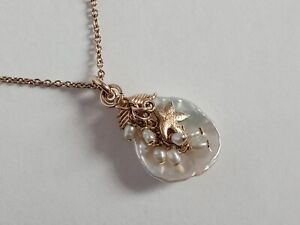 Vtg 14k gold filled Mermaid genuine pearl tiny dangle cha cha pendant necklace