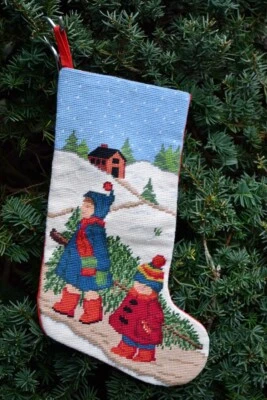 Medias navidad aguja vintage 20" niños con árbol Foto 1 de 2