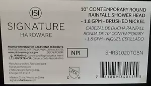 10 Zoll SHRS1020TGBN Signature Hardware Runde Regen Dusche gebürstetes Nickel 1,8 GPM - Bild 1 von 6