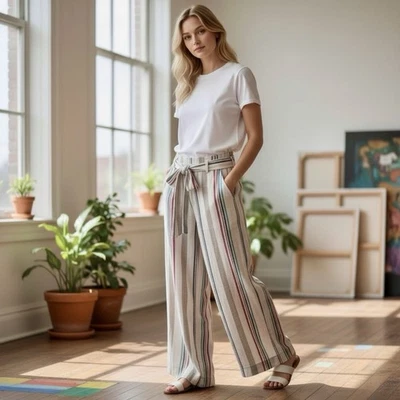 Pantalones cortos Cloth & Stone Anthropologie pierna ancha mezcla de lino rayas para mujer pequeños Foto 1 de 4