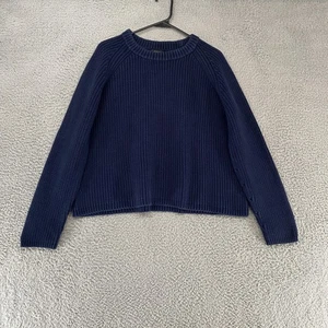 Quince Sweater Womens Large Navy Blue Chunky Organic Cotton Knit Crewneck Boxy - Picture 1 of 11