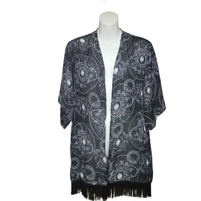 Cárdigan Kimono Astrología Celestial Negro Hot Topic Flecos Dobladillo Pequeño Bruja Gótica Foto 1 de 4