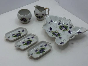 Vintage INTERCO Chicago Hand Painted Purple Violets Mixed Dishes Set of 6 JAPAN - Picture 1 of 10