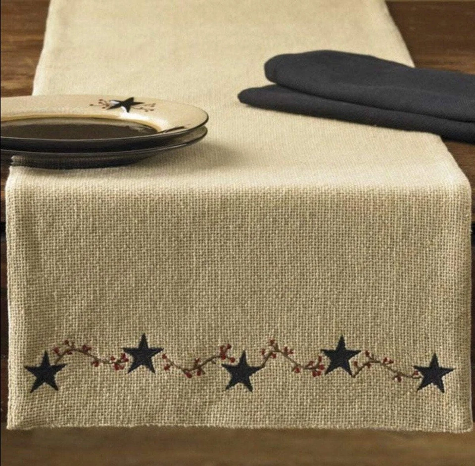 Park Designs Burlap Star Table Runner 13 X 36"
