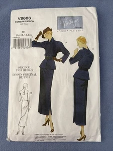 FF Vogue V8686. Vintage Reprint 1933 Dress & Peplum - Sz 14 - 20 Uncut 8686 - Picture 1 of 9