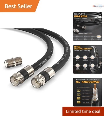 15FT RG6 Coaxial Cable Set Weatherproof Connectors for High-Speed Internet - Image 1 of 4