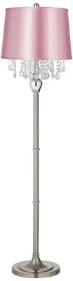 Lámpara de pie 360 cristales de iluminación 60 1/2" de acero con pantalla satinada rosa Foto 1 de 4