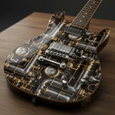 Hacha Steampunk Pipes Pro Guitar/Bajo Piel Premium Re-Skin Vinilo Envoltura Reproducción Foto 1 de 4