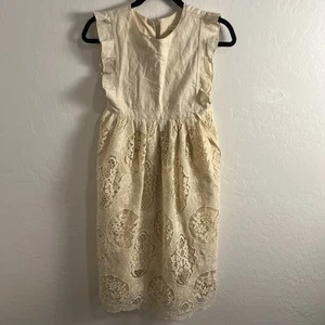 Bow Dream Girls Coquette Boho White Linen Top Lace Skirt Dress Sz 10 Cottagecore - Picture 1 of 9