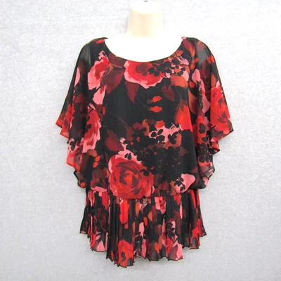 Blusa Top Conectada Mujer Talla 10 Roja Floral Manga Corta Cuello Redondo Pullover Foto 1 de 4