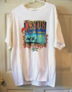 Camiseta Hanes Jesus is the Reason for Season Navidad Vacaciones Adulto XL Blanca - Imagen 1 de 4
