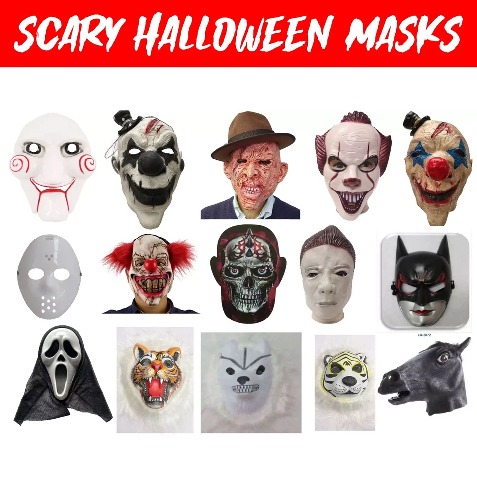 Ghost Face Mask Halloween Cosplay Spooky Latex Clown Scary Fancy Dress Costume - Image 1 of 1