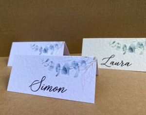6x personalised NAME CARD Eucalyptus place sage green simple table wedding decor - Picture 1 of 8