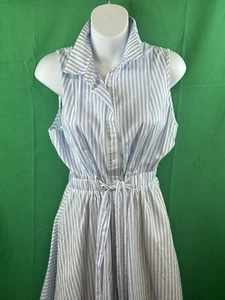 AKIRA BLUE/WHITE STRIPED Hi/Lo SLEEVELESS SHIRTDRESS SZ L - Bild 1 von 13