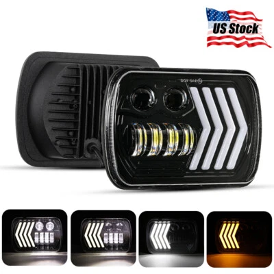 Pair 5x7'' 7x6'' LED Headlight Hi-Lo Beam DRL For Jeep Cherokee XJ Wrangler YJ - Image 1 of 4